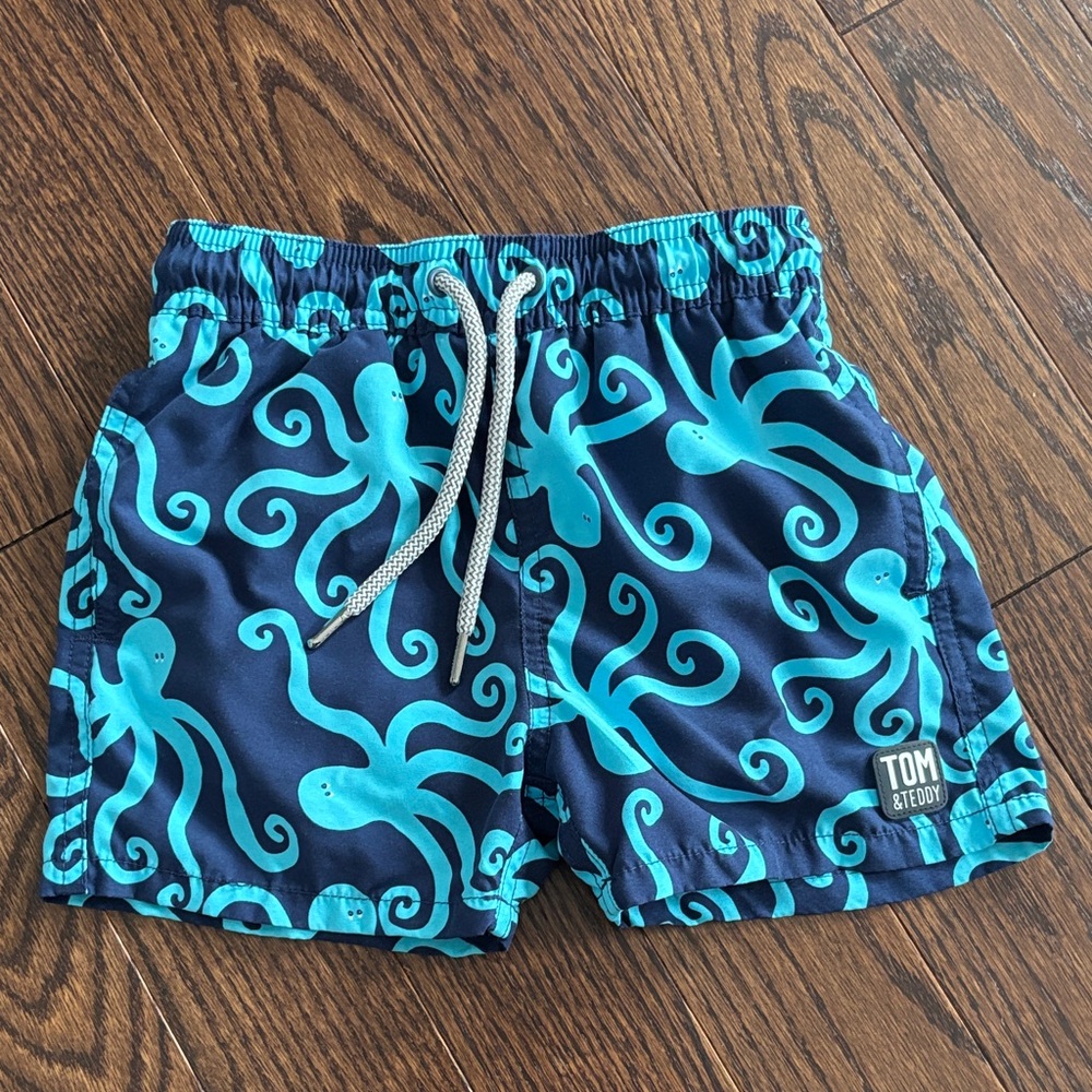 Tom & Teddy Kids Swim Trunks - Navy and Aqua Octopus Print size 3-4 toddler